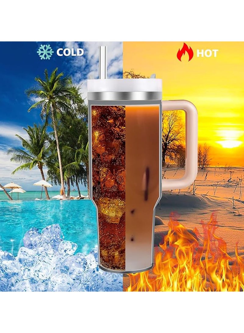 Jorunb 40 oz Tumbler with Handle and Straw, Insulated Stainless Steel Coffee Tumbler with Lid, Double Walled Travel Mug Water Bottle Cup, Large Tumbler for Hot and Cold Drinks Khaki - Image 5
