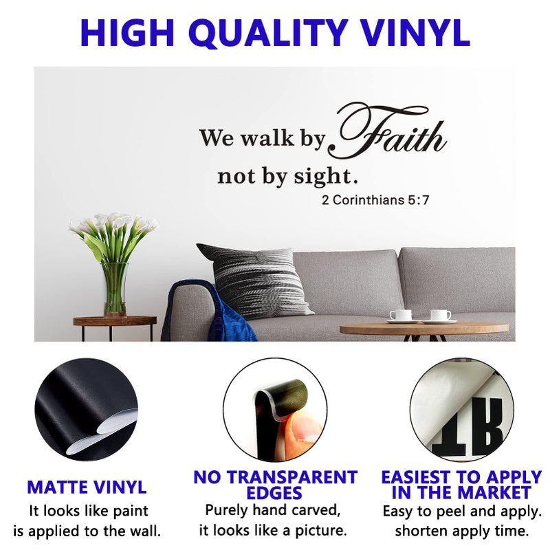 VODOE Wall Decals for Living Room, Bible Verse Wall Decals, Quotes Faith Scripture Biblical Christian Religious Church Phrase Family Home Art Decor Vinyl Stickers We Walk by Faith Not by Sight 23"X9" - Image 2