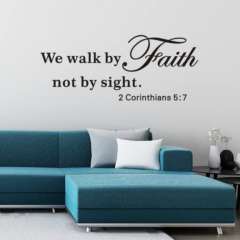 VODOE Wall Decals for Living Room, Bible Verse Wall Decals, Quotes Faith Scripture Biblical Christian Religious Church Phrase Family Home Art Decor Vinyl Stickers We Walk by Faith Not by Sight 23"X9" - Image 1