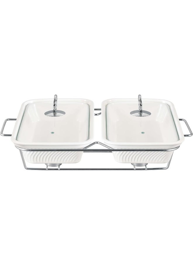 Orchid Twin 12 Inch Rectangle Casserole With Candle Stand Ceramic Buffet Casserole Dish Ceramic Pot With Candle Holder Catering Warmer Hot Pot Soup Pot For Events Hotel Restaurant  - Image 1
