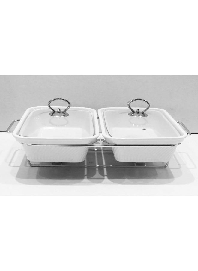 Orchid Twin 12 Inch Rectangle Casserole With Candle Stand Ceramic Buffet Casserole Dish Ceramic Pot With Candle Holder Catering Warmer Hot Pot Soup Pot For Events Hotel Restaurant  - Image 4
