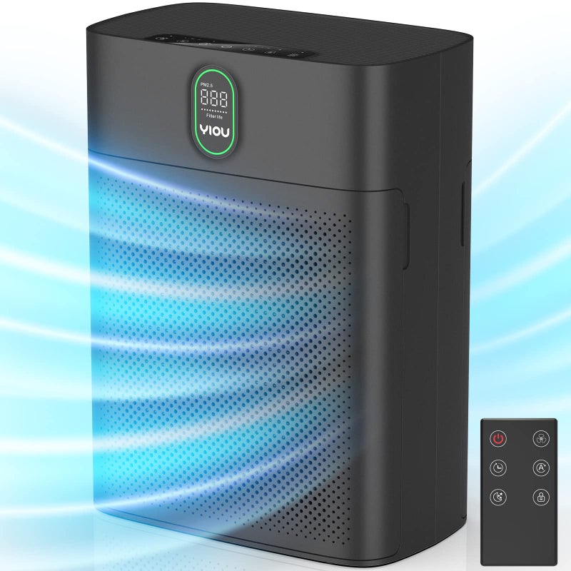 YIOU Air Purifiers for Home Large Room Up to 960 ft Double Air Filters HEPA Air Purifiers for Pets Air Cleaners for home Dust Removal Odor Eliminator Midnight Black