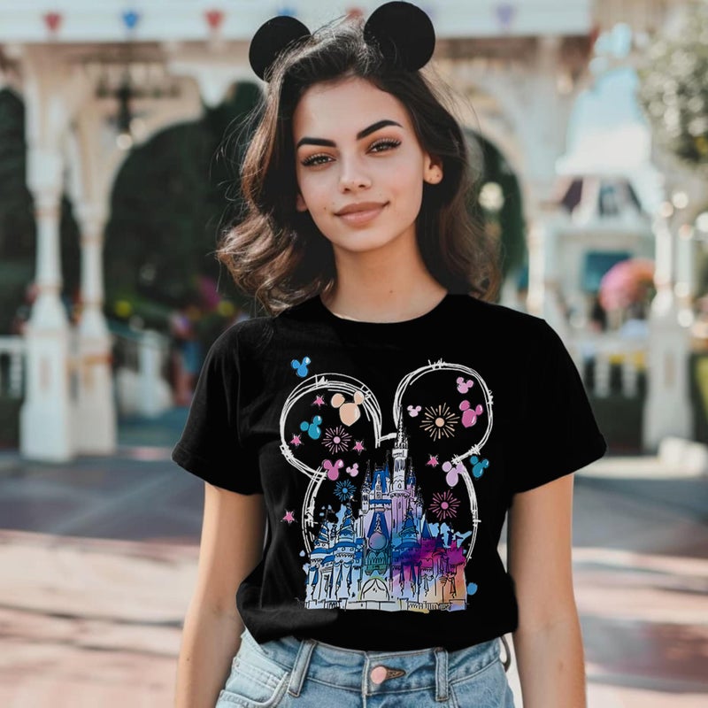 OUMASK Women Magical Kingdom T-Shirts Vintage Castles Short Sleeve Shirts Family Vacation Graphic Tees Tops B-Black - Image 4