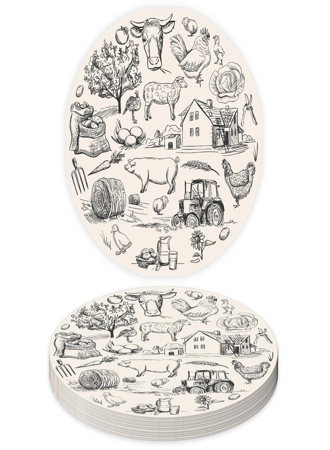 FYSUIMU 50 Pcs Farm Animal Paper Place Mats Vintage Round Disposable Dinner Table Mats for Home Kitchen Dinner Table Setting - Image 1