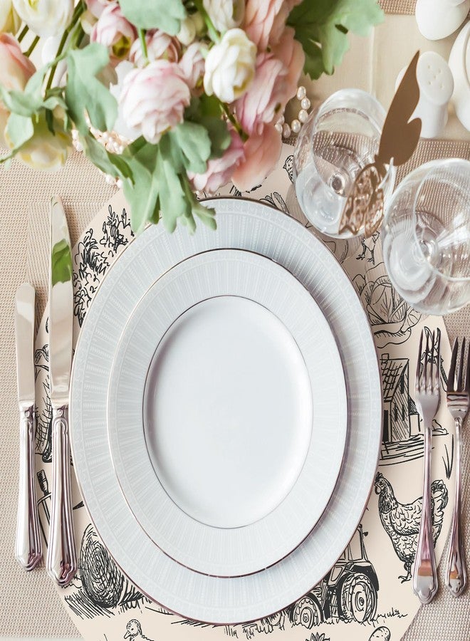 FYSUIMU 50 Pcs Farm Animal Paper Place Mats Vintage Round Disposable Dinner Table Mats for Home Kitchen Dinner Table Setting - Image 3
