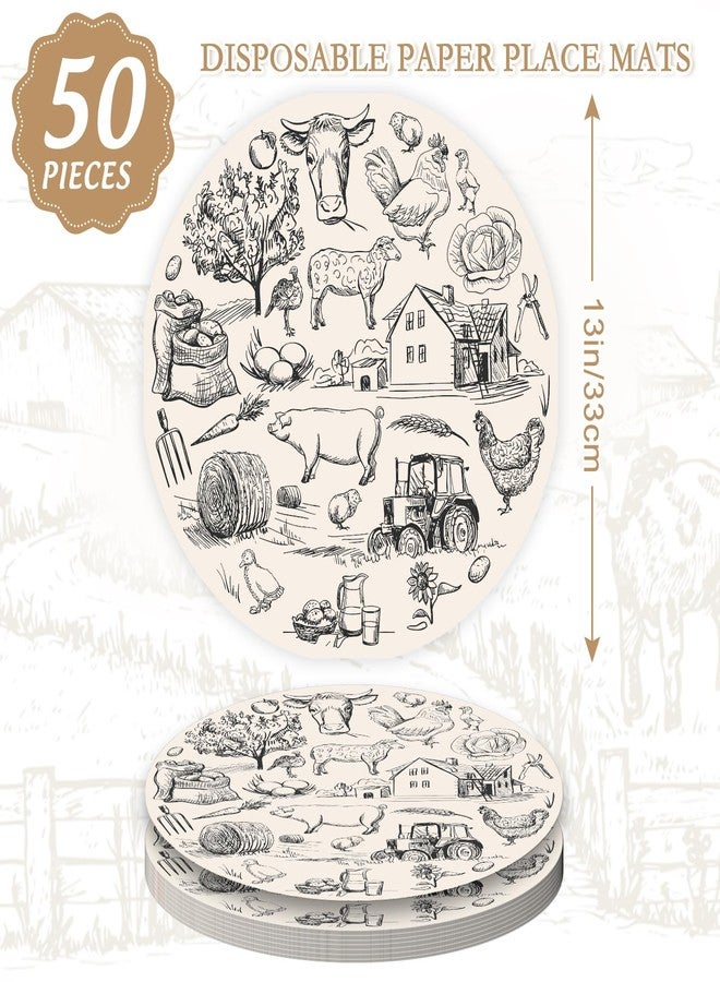 FYSUIMU 50 Pcs Farm Animal Paper Place Mats Vintage Round Disposable Dinner Table Mats for Home Kitchen Dinner Table Setting - Image 2
