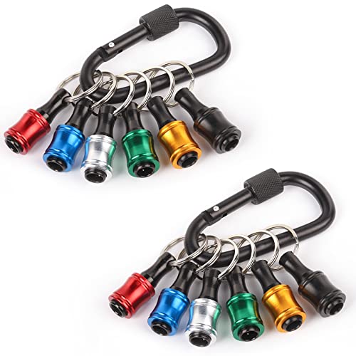 Katerk 6pcs 1/4 inch Hex Shank Aluminum Alloy Screwdriver Bits Holder 2 Sets, Light-weight Quick-change Extension Bar Keychain Drill Screw Adapter Change Portable (With Black Carabiner) - Image 1