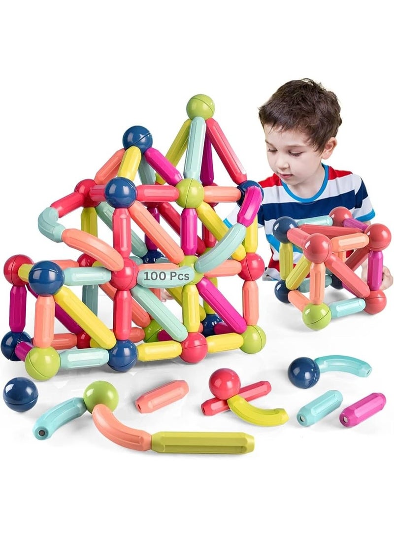 Clicko Magnetic Stick Building Block Set, 100-Piece Extra-Strong Montessori STEM Toys for Kids, Magnetic Construction & Stacking Educational Kit with Storage Bin for Boys & Girls - Image 1