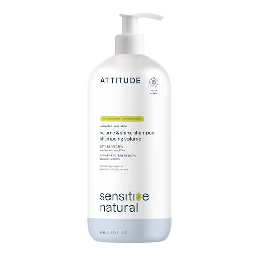 شامبو الشعر ATTITUDE لفروة الرأس الجافة الحساسة معتمد من EWG مهدئ بالشوفان للشعر الرقيق مكونات مشتقة طبيعياً نباتية الحجم واللمعان بدون رائحة 32 أونصة سائلة