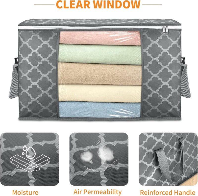 Budding Joy Pack of 6 90 L Storage Bags, Storage Boxes with Lid, Large, Clothes Storage, Moving Boxes, Foldable Underbed Wardrobe for Clothes, Duvets and Bedding, Plaid - Image 4