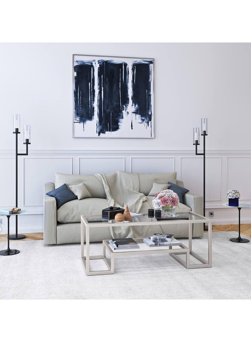 LINGWEI Coffee Table Silver Coffee Table with Clear Glass Shelf Silver - Image 1