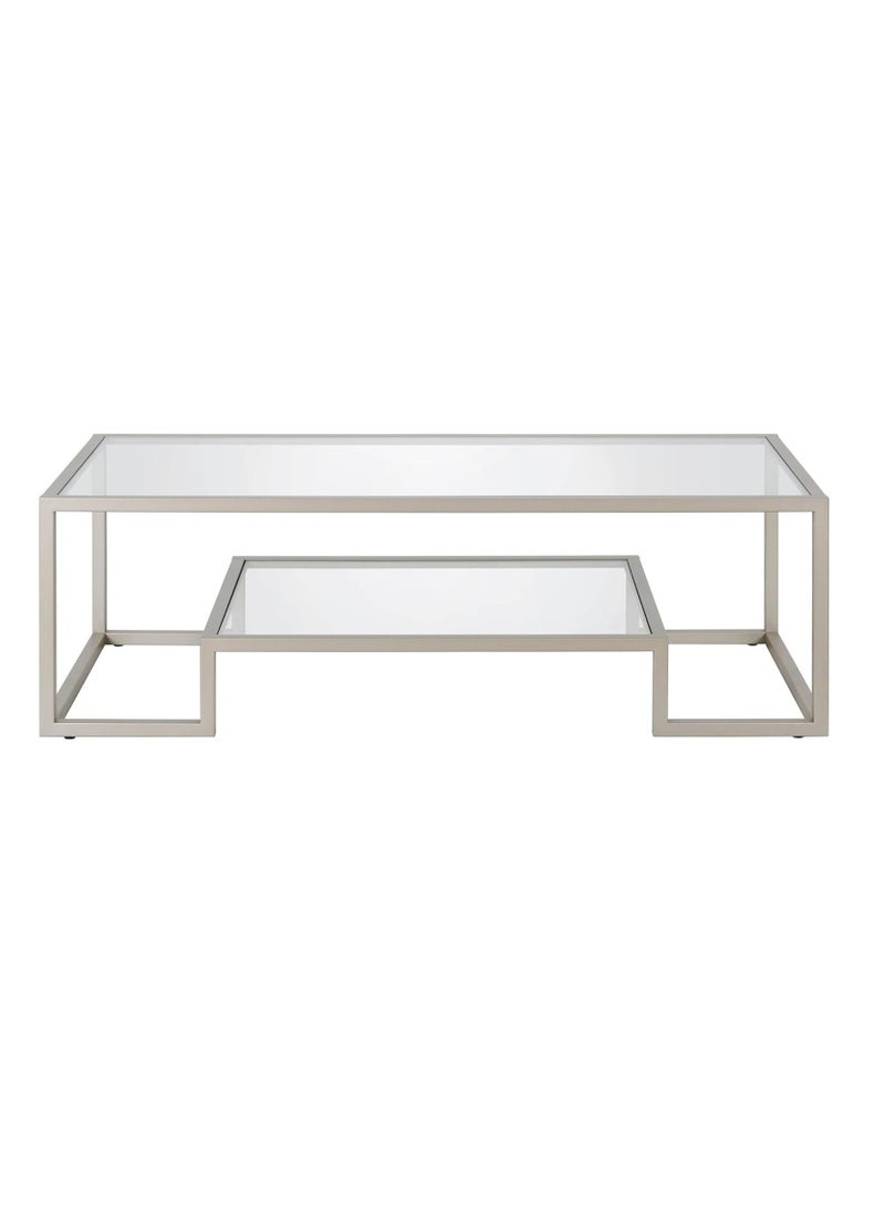 LINGWEI Coffee Table Silver Coffee Table with Clear Glass Shelf Silver - Image 3