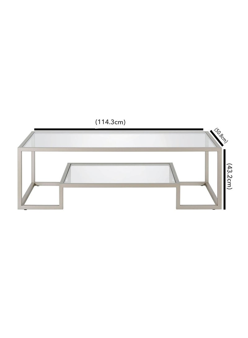 LINGWEI Coffee Table Silver Coffee Table with Clear Glass Shelf Silver - Image 4