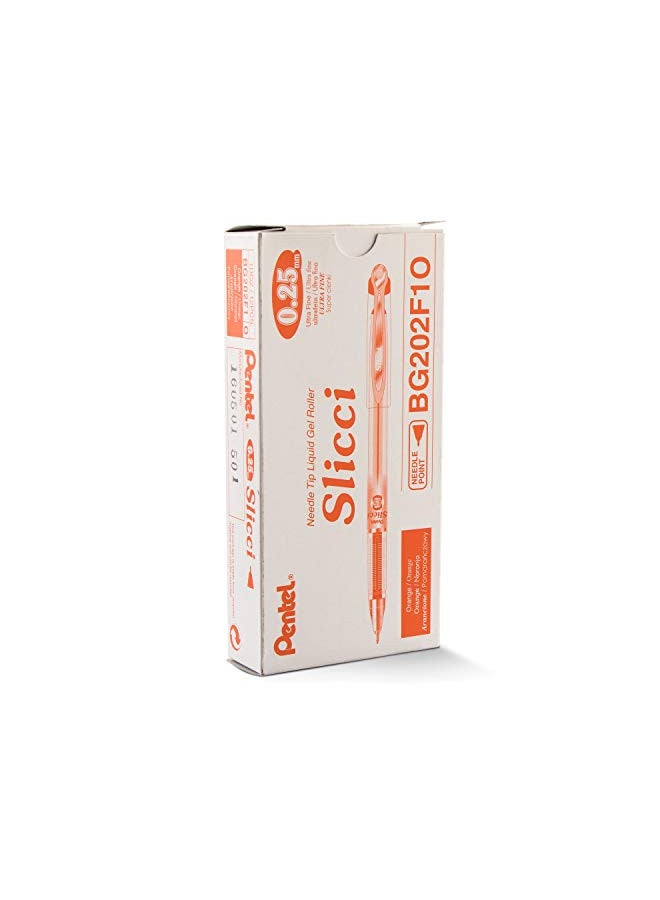 Pentel Arts Slicci 0.25 mm Extra Fine Gel Pen, Orange Ink, Box of 12 (BG202-F1) - Image 1
