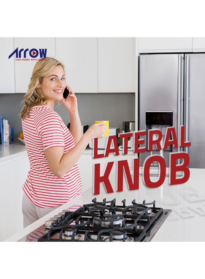 Arrow Gas Hob, 90 cm, Cast Iron Pan Supports | 1 double side burner | Silver color | Electric Ignition | 1 cast iron double ring burner | 1 Rapid burner  | 2 semi-rapid burners | Model Name: RO-HG905SHDK - Image 4