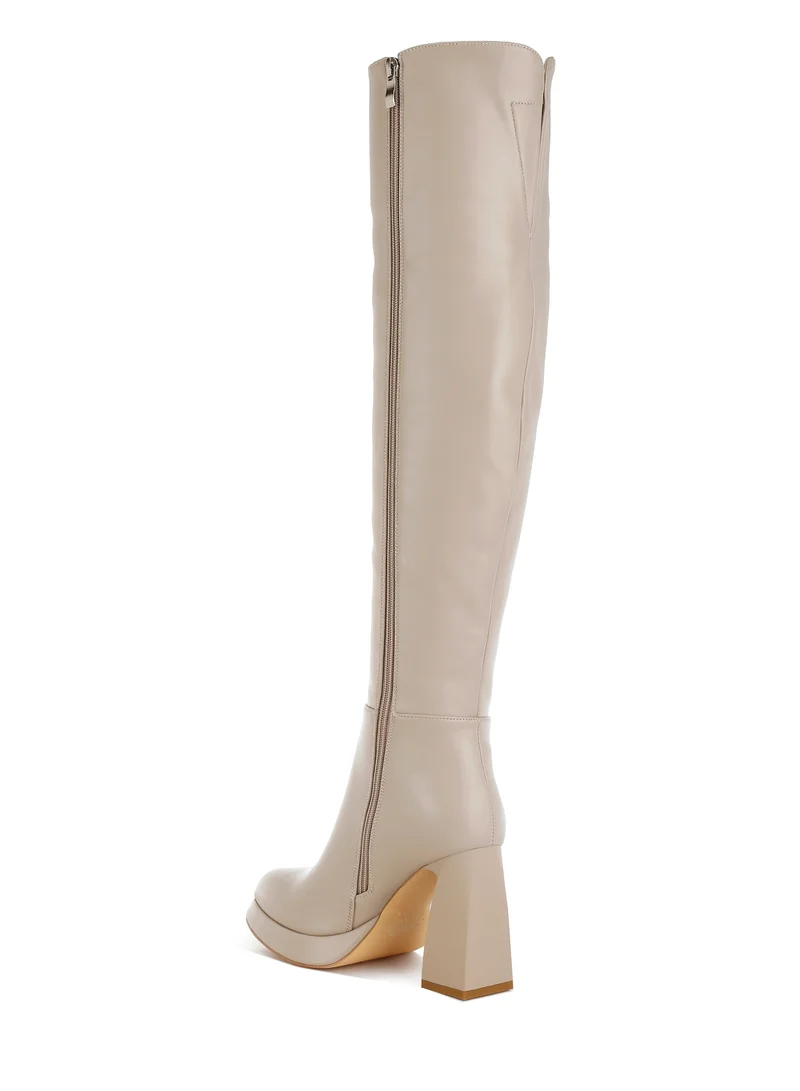 London Rag Faux Leather Knee-High Boots in Beige