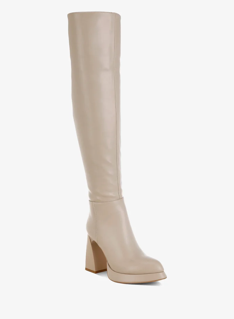 London Rag Faux Leather Knee-High Boots in Beige