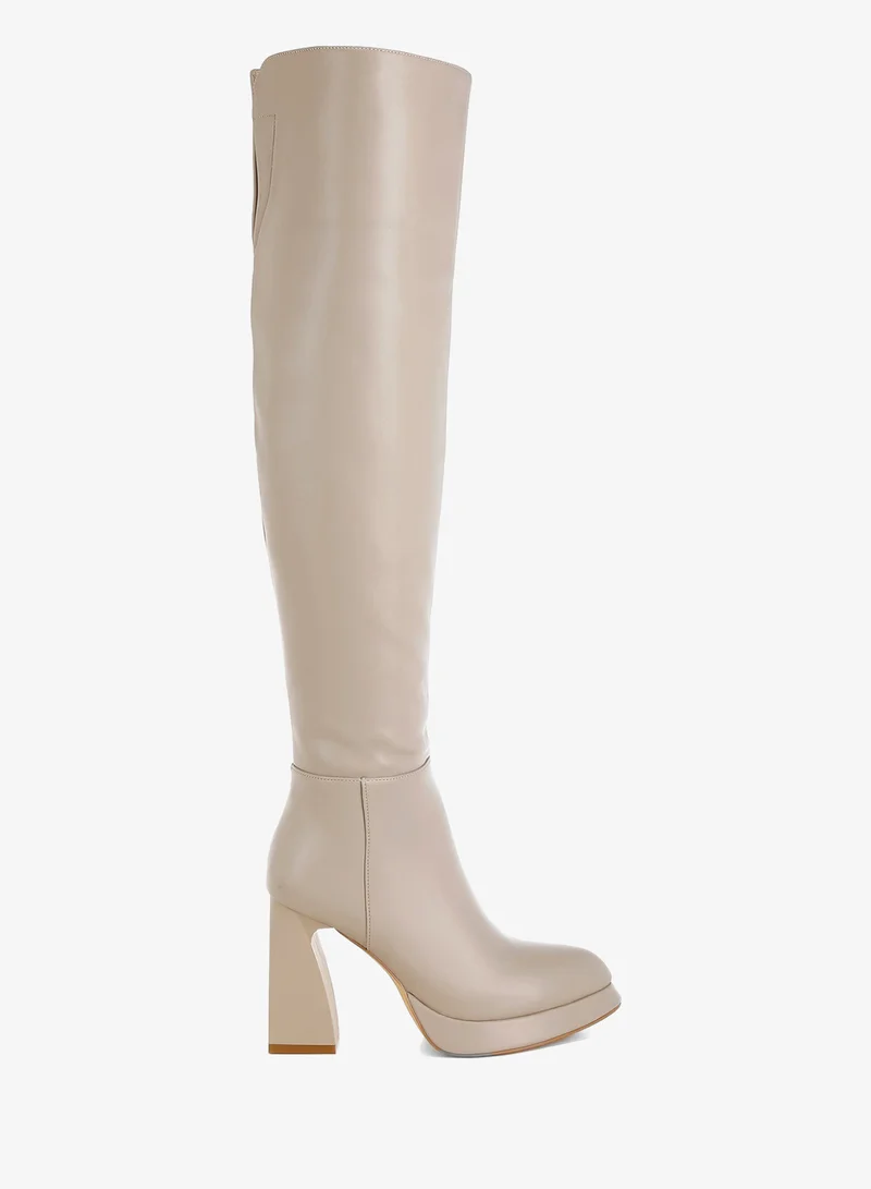 London Rag Faux Leather Knee-High Boots in Beige
