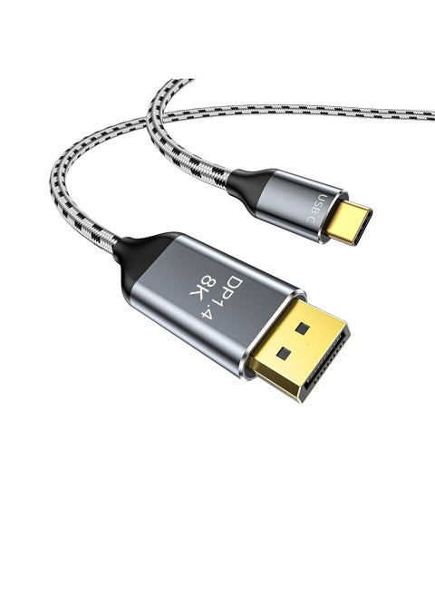 8K USB C to DisplayPort 1.4 Cable, Type C to DisplayPort Cable (8K@60Hz, 4K@165Hz/144Hz/120Hz), 32.4Gbps, USB-C to DP Cable Compatible for MacBook Pro/Air, iPad, XPS -Braided Cord,Type C to DP(3M,1PACK)