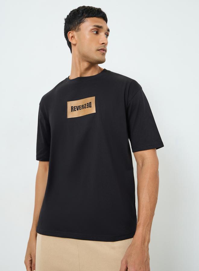 Styli Men Black Graphic Print Oversized T-Shirt - Image 3