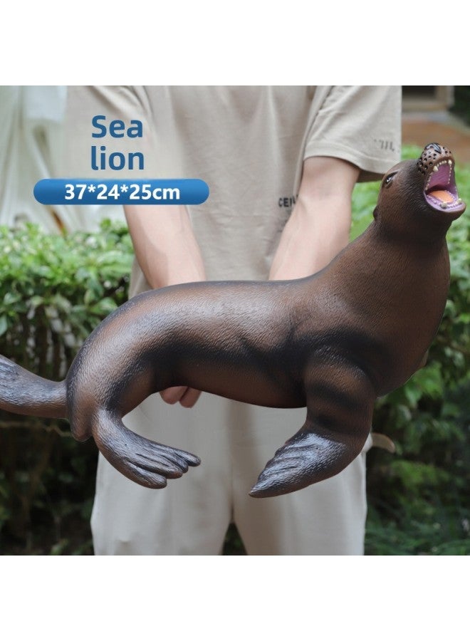 Simulation Soft Glue Dolphin Marine Animal Large Shark Toy Underwater World Children's Toy Whale Model Wholesale-Color:Ocean 37cm Sea Lion - Image 1