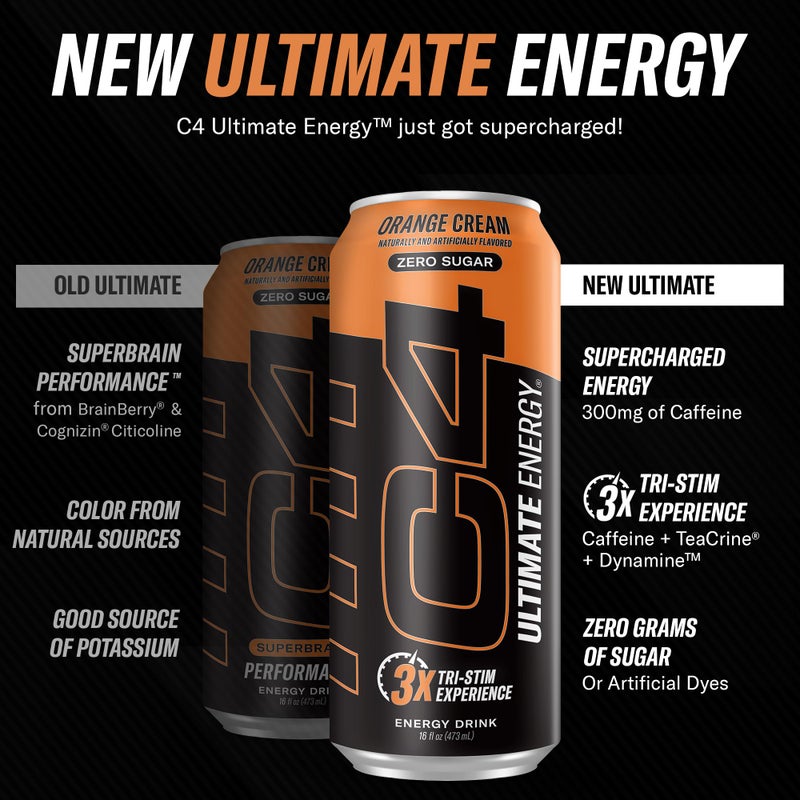 Cellucor C4 Ultimate | Pre Workout Sugar Free Energy Drink | Tri-Stim Experience with 300mg Caffeine + TeaCrine + Dynamine | Orange Cream| 16oz (Pack of 12) - Image 2