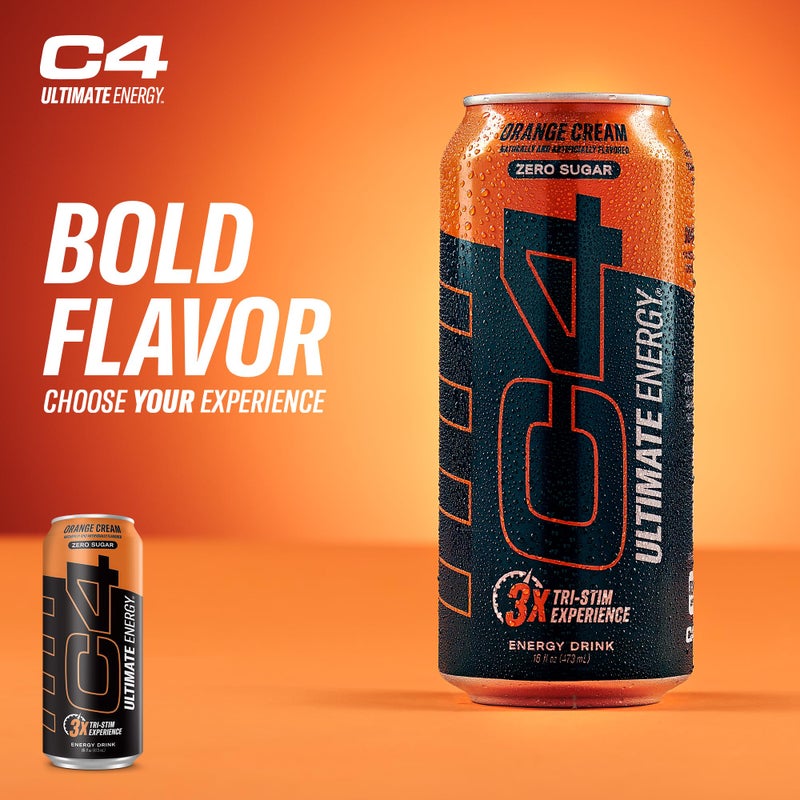 Cellucor C4 Ultimate | Pre Workout Sugar Free Energy Drink | Tri-Stim Experience with 300mg Caffeine + TeaCrine + Dynamine | Orange Cream| 16oz (Pack of 12) - Image 4