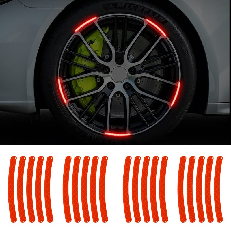US1984 20pcs Reflective Wheel Rim Stripe Decal Sticker Car tyre Rim Safety Warning Sticker Universal Strong Reflective Warning Scratches Protector Stickers for Car Night Visibility (Red) - Image 1