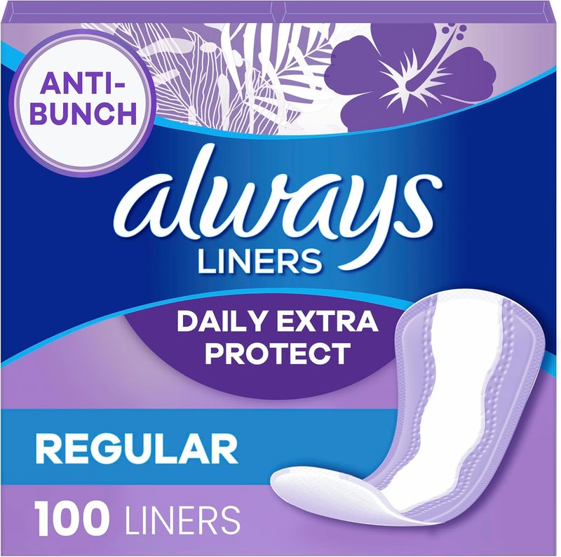 Always Anti-Bunch Xtra Protection Daily Liners for Women, Light Absorbency, Regular Length, 100 Count - Image 1