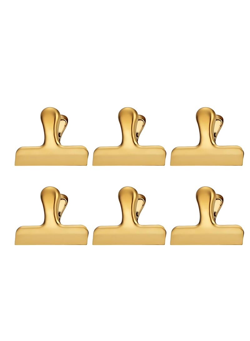 6PCS Stainless Steel Food Bag Clips, Heavy Duty Sealing Clips for Food Storage, Rust-Resistant Snack Clips for Kitchen and Office - Gold  - Image 1