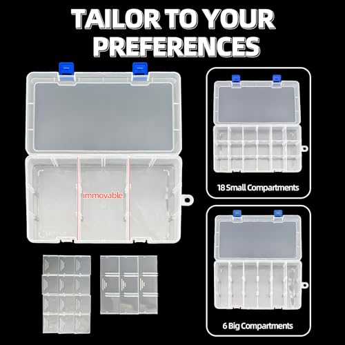 DUOFIRE Plastic Organizer Container Storage Box Adjustable Divider Removable Grid Compartment for Jewelry Beads Earring Tool Fishing Hook Small Accessories(18 grids, White X 2) - Image 5