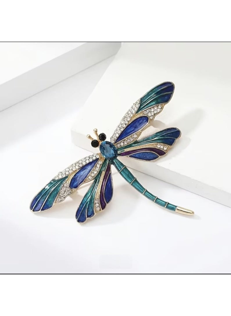 Luxury & Trendy Crystal Rhinestone Accessory Brooch Pin for Women, for clothes and Bags Fashion Enamel Available in different shapes and colors Gold/Silver (Dragonfly 1) - Image 1