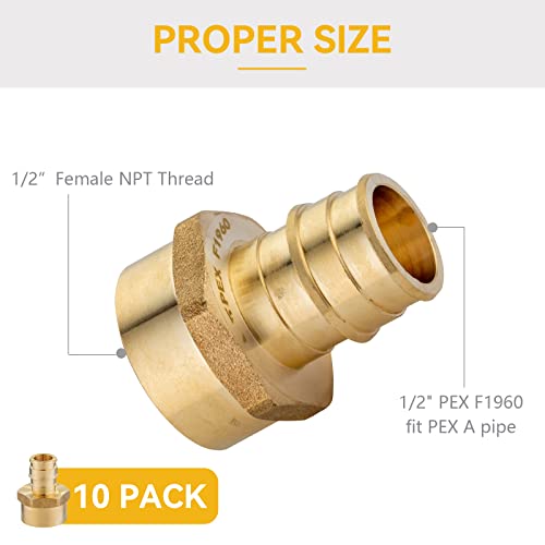 GUOFIS 10 Pack PEX-A Fittings, 1/2"x 1/2" Expansion Female NPT Adapter, ASTM F1960 Female Threaded Adapter for PEX-A Tubing(PEX1960026) - Image 2