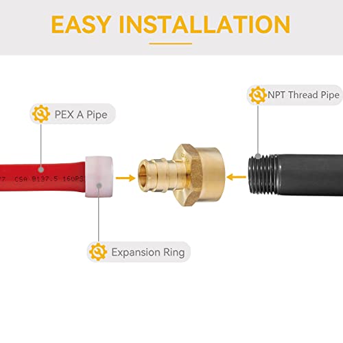 GUOFIS 10 Pack PEX-A Fittings, 1/2"x 1/2" Expansion Female NPT Adapter, ASTM F1960 Female Threaded Adapter for PEX-A Tubing(PEX1960026) - Image 3
