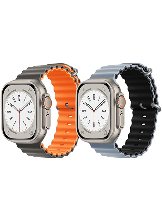 IAF Silicone Ocean Band Strap for Apple Watch Ultra 8 49mm Gray/Orange Double Side Strap with Light Blue/Black Double Side Strap Set of 2