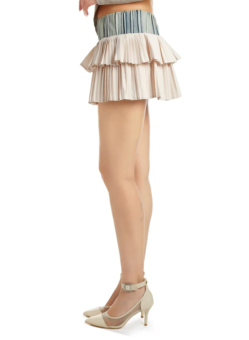 London Rag Ruffle Two Tone Mini Skirt Blue and Beige