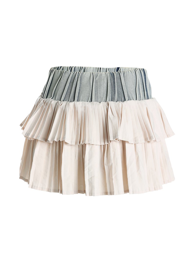 London Rag Ruffle Two Tone Mini Skirt Blue and Beige  - Image 5