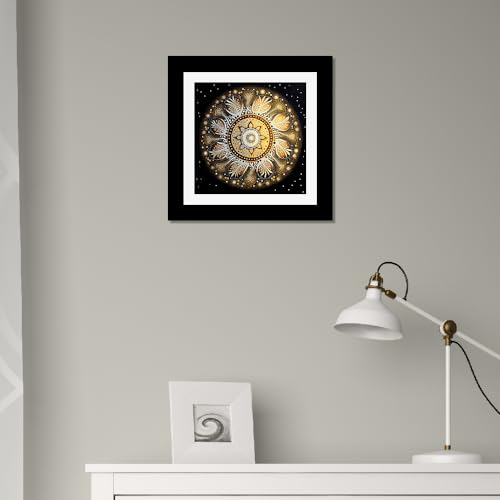 DEKORSTATION Beautiful Australian Aboriginal Artwork Gold White Mandala Art Design Framed Wall Painting for Bedroom, Living Room, Office, Home Decoration (12 x 12 Inch) - Image 2