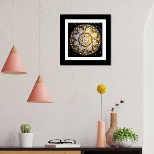 DEKORSTATION Beautiful Australian Aboriginal Artwork Gold White Mandala Art Design Framed Wall Painting for Bedroom, Living Room, Office, Home Decoration (12 x 12 Inch) - Image 3