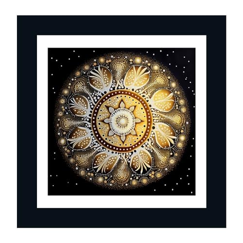 DEKORSTATION Beautiful Australian Aboriginal Artwork Gold White Mandala Art Design Framed Wall Painting for Bedroom, Living Room, Office, Home Decoration (12 x 12 Inch) - Image 1