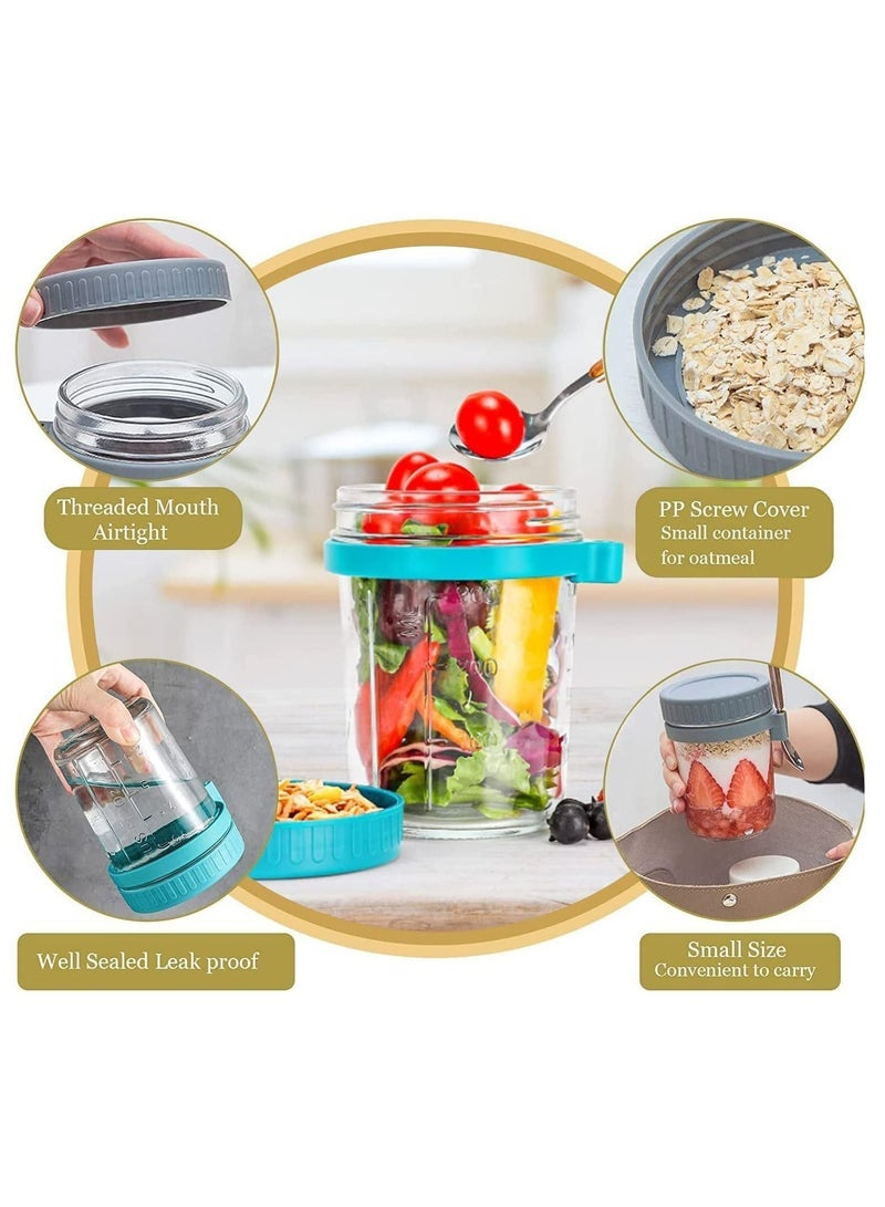 Captaintech Overnight Oats Jars with Lid and Spoon, 2PCS 350ml Large Capacity Airtight Oatmeal Container with Measurement Marks, Wide Mouth Portable Jars Breakfast Container for Salads Yogurt Cereal Milk  - Image 3
