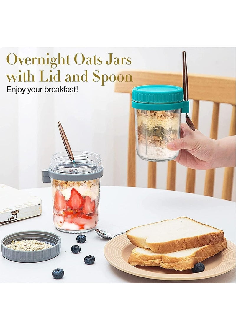 Captaintech Overnight Oats Jars with Lid and Spoon, 2PCS 350ml Large Capacity Airtight Oatmeal Container with Measurement Marks, Wide Mouth Portable Jars Breakfast Container for Salads Yogurt Cereal Milk  - Image 4