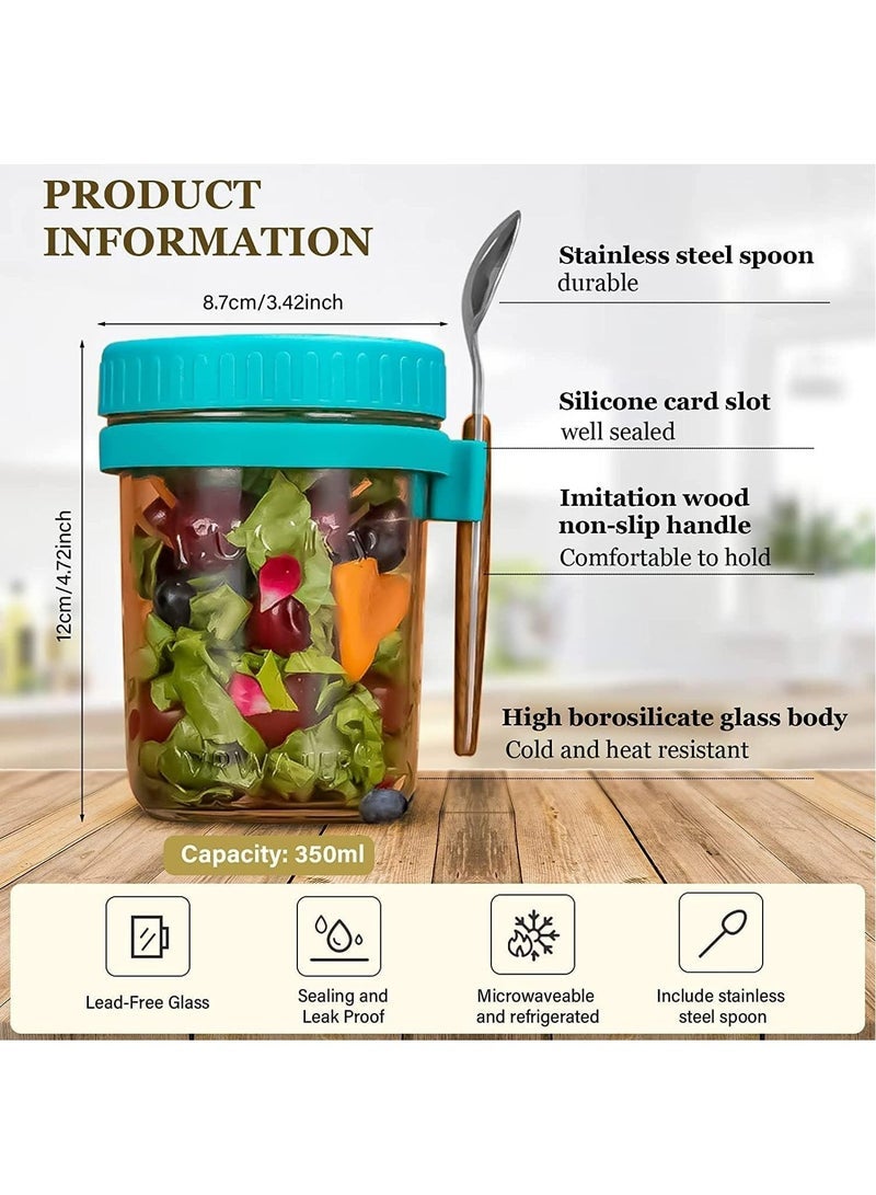 Captaintech Overnight Oats Jars with Lid and Spoon, 2PCS 350ml Large Capacity Airtight Oatmeal Container with Measurement Marks, Wide Mouth Portable Jars Breakfast Container for Salads Yogurt Cereal Milk  - Image 5