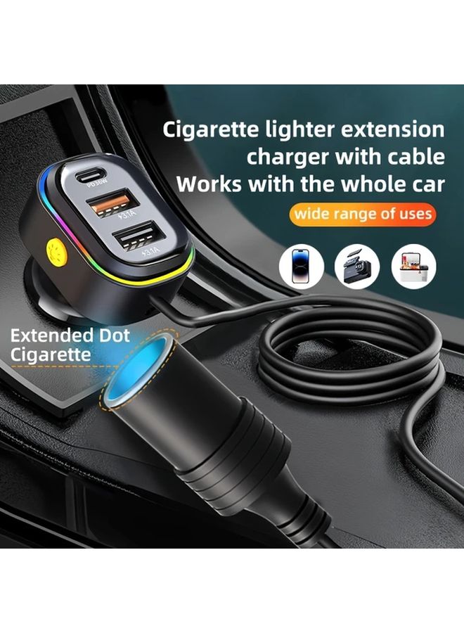 Black Car Cigar Lighter Plug 12V Extension Cable with USB PD36W Fast Charging Port - Image 5