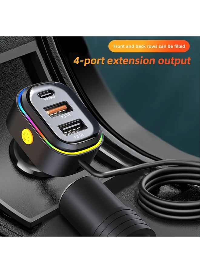 Black Car Cigar Lighter Plug 12V Extension Cable with USB PD36W Fast Charging Port - Image 4