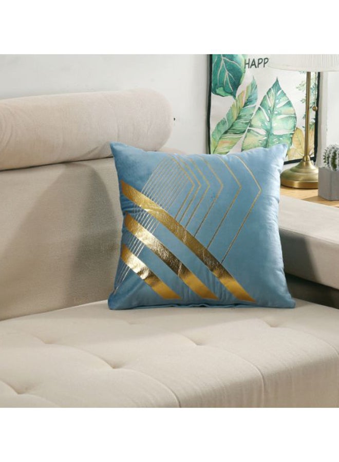 Loquat Velvet Gilded Geometric Pattern Printed Cushion Cover Blue/Gold 45x45cm - Image 2