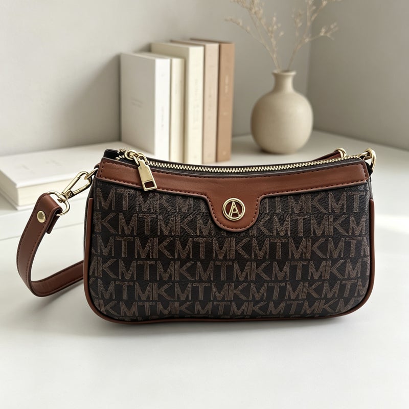 Women's Crossbody Bag with Monogram and Houndstooth Pattern - Image 1