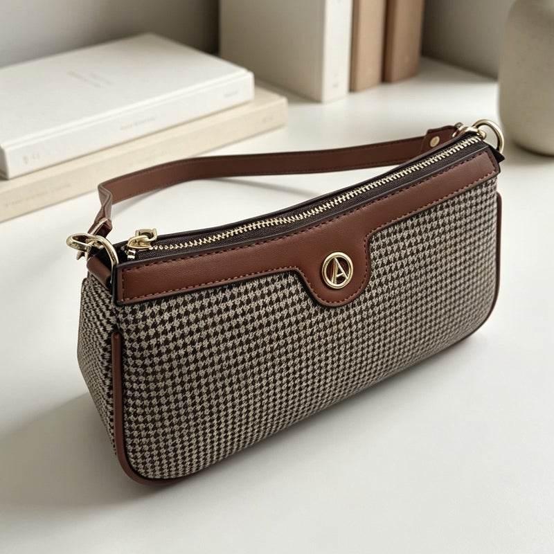 Women's Crossbody Bag with Monogram and Houndstooth Pattern - Image 3