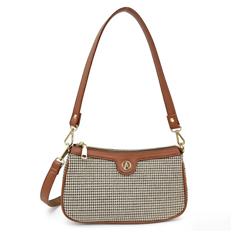 Women's Crossbody Bag with Monogram and Houndstooth Pattern - Image 5