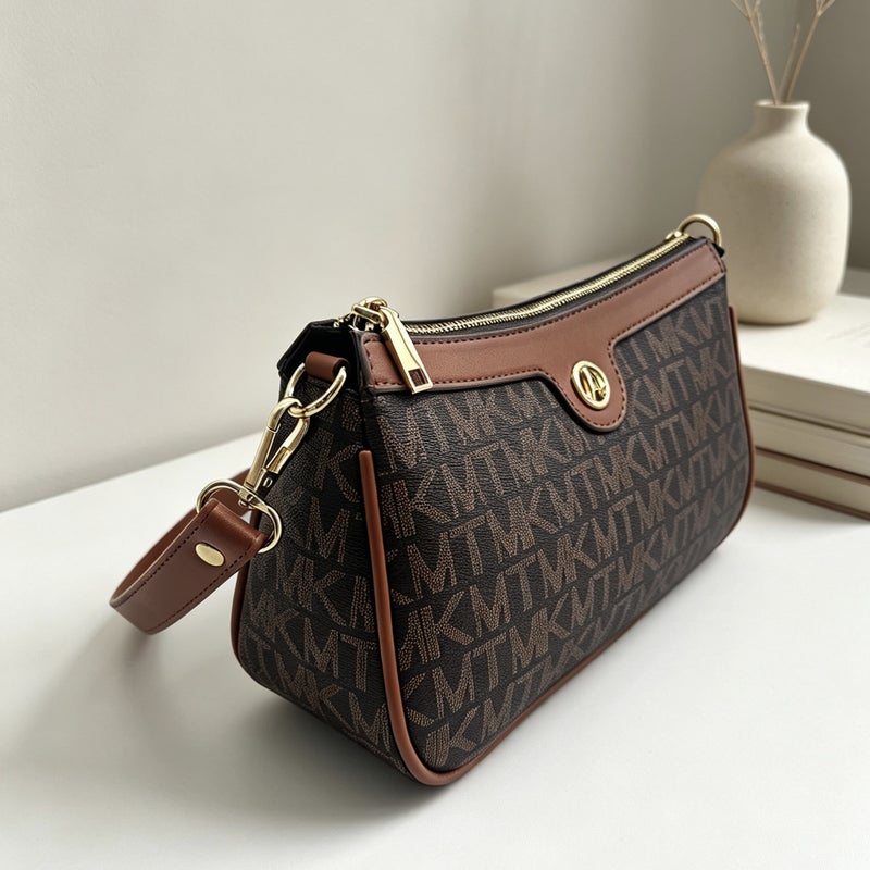 Women's Crossbody Bag with Monogram and Houndstooth Pattern - Image 2